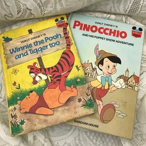 Vintage Children's Books, Two Books, Walt‎ Disney Winnie the Pooh and Pinocchio,